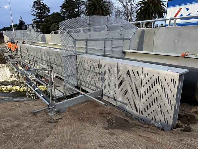 Perforated-metal chevron walkway panels